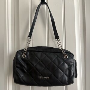 Tahari Quilted Black Shoulder Bag with Chain Straps